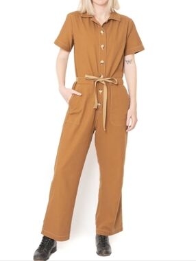 Utility Canvas Short Sleeve Boiler Suit Caramel Cotton